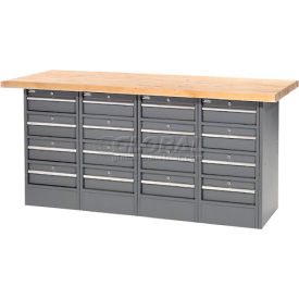 Global Industrial™ Workbench w/ Maple Square Edge Top & 16 Drawers 72""W x 30""D Gray