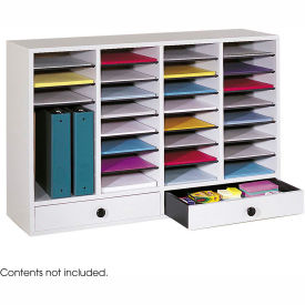 32 Compartment Adjustable Literature Organizer w/ Drawer - Gray