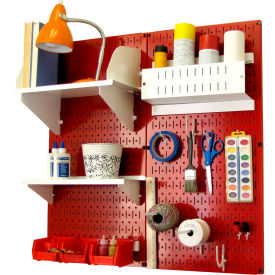 Wall Control Pegboard Hobby Craft Organizer Storage Kit Red/White 32"" X 32"" X 9""