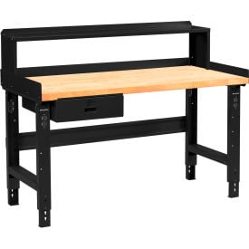 Global Industrial™ 48 x 30 Adj Height Workbench w/Drawer&Riser Black-Birch Square Edge Top