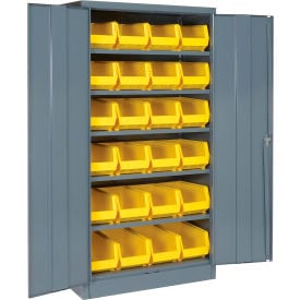 Global Industrial™ Locking Storage Cabinet 36x18x72 24 YL Stacking Bins 6 Shelf Unassembled