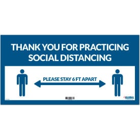 Global Industrial™ Blue Thank you for Social Distancing Sign 24""W x 12""H Adhesive Vinyl
