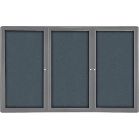 Ghent Ovation Enclosed Bulletin Board 3 Door 72""W x 48""H Gray Fabric/Gray Frame