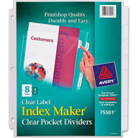 Avery Index Maker Clear Pocket View Divider Print-on 8.5""x11"" 8 Tabs White/White