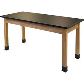 NPS Science Lab Table - Chemical Resistant Top - 72""L x 24""W x 36""H - Black w/ Oak Legs