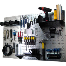 Wall Control Pegboard Standard Tool Storage Kit Galvanized Black 48"" X 32"" X 9""