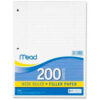 Mead® Filler Paper 8"" x 10-1/2"" Wide Ruled 3-Hole Punched White 200 Sheets/Pack