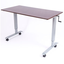 Luxor Standing Desk - Crank Adjustable Height - 59""L x 29-1/2""W - Walnut