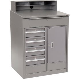 Global Industrial™ Cabinet Shop Desk w/ Riser & 5 Drawers 34-1/2""W x 30""D Gray