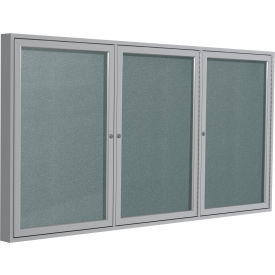 Ghent Enclosed Bulletin Board Outdoor 3 Door 96""W x 48""H Stone Vinyl/Silver Frame