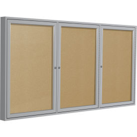 Ghent Enclosed Bulletin Board Outdoor 3 Door 72""W x 36""H Caramel Vinyl/Silver Frame
