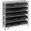 Quantum Steel Wire Shelving with 15 Conductive 4""H Bins Black - 6 Shelves - 36""W x 12""D x 36""H