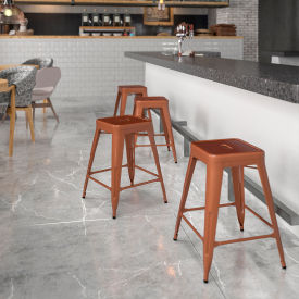 Flash Furniture 24""H Backless Counter-Height Stool - Metal - Square - Copper