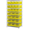 Quantum WR8-950952 Chrome Wire Shelving With 24 24""D Bins Yellow 36x24x74