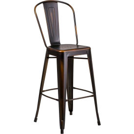 Flash Furniture 30"" High Distressed Metal Indoor-Outdoor Bar Stool with Back - Copper
