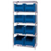 Quantum WR5-800 Chrome Wire Shelving With 8 Giant Hopper Bins Blue 18x36x74