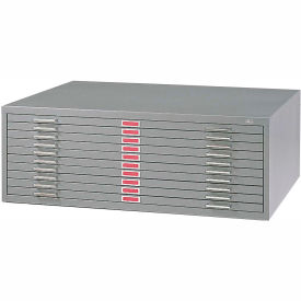 10-Drawer Steel Flat File for 30"" x 42"" Documents - Gray
