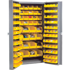 Global Industrial™ Bin Cabinet Deep Door - 132 Yellow Bins 16 Ga. Unassembled Cabinet 38x24x72