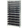 Quantum Steel Wire Shelving with 33 Conductive 4""H Bins Black - 12 Shelves - 36""W x 18""D x 74""H