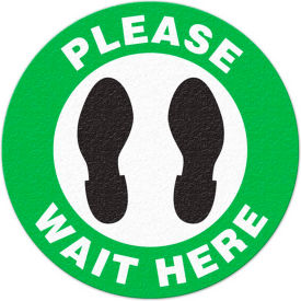 Please Wait Here Vinyl Adhesive Floor Sign 17"" Round
