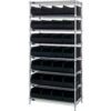 Quantum WR8-483 Chrome Wire Shelving with 28 SSB483 Stackable Shelf Bins Black 36x21x74