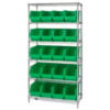 Quantum WR6-265 Chrome Wire Shelving With 20 Giant Plastic Stacking Bins Green 36x18x74