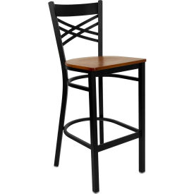Flash Furniture X-Back Metal Restaurant Barstool - Cherry Wood Seat - HERCULES Series