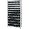 Quantum Steel Wire Shelving with 88 Conductive 4""H Bins Black - 12 Shelves - 36""W x 12""D x 74""H