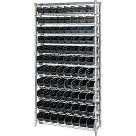 Quantum Steel Wire Shelving with 88 Conductive 4""H Bins Black - 12 Shelves - 36""W x 12""D x 74""H