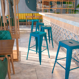 Flash Furniture 30""H Backless Antique Blue Metal Barstool
