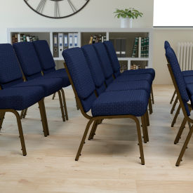 Flash Furniture 21''W Stacking Church Chair - Fabric - Navy Blue Dot Pattern - Hercules Series