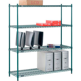 Nexel® 4 Shelf Poly-Green® Wire Shelving Unit Starter 54""W x 14""D x 63""H