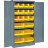 Global Industrial Locking Storage Cabinet 36x18x72 - 18 YL Shelf Bins & 5 Shelves Unassembled
