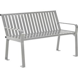 Global Industrial™ 4' Outdoor Bench with Back Vertical Steel Slat Gray