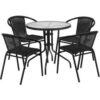 Flash Furniture Lila 5 Piece Round Glass Metal Table w/ Stack Chairs Black
