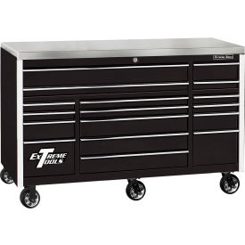 Extreme Tools EXQ 17 Drawer Pro Triple Bank Roller72""Wx30""DxH""44-3/4 Black w/Chrome Drawer Pulls