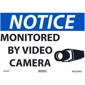 Global Industrial™ Notice Monitored By Video Camera 10""X14"" Adhesive Backed Vinyl