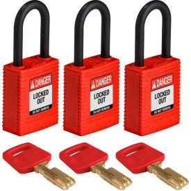 Brady® NYL-RED-38PL-KA3PK Brady SafeKey Lockout Padlock Nylon 1.5"" Plastic Shackle Keyed Alike