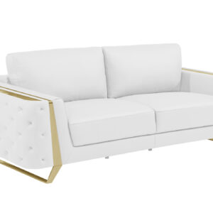 Three Piece Indoor White Italian Leather Six Person Seating Set