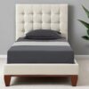 Beige Solid Wood Full Tufted Upholstered Linen Bed