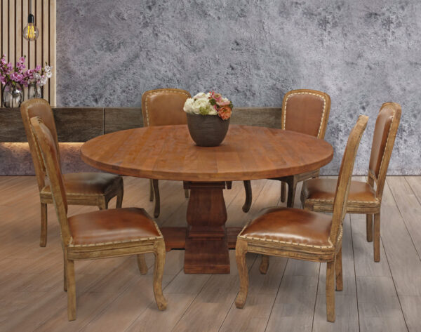 70" Brown Rounded Solid Wood Dining Table