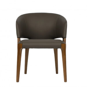 Dark Gray And Brown Upholstered Faux Leather Wing Back Dining Arm Chair