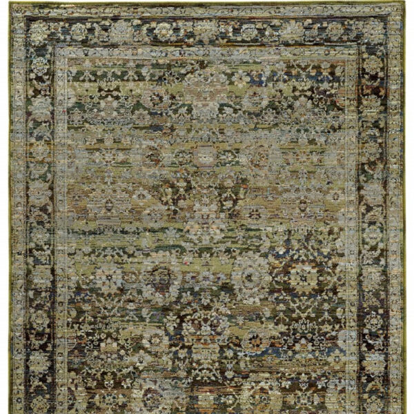 9'X12' Green And Brown Floral Area Rug