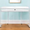 47" White and Silver Wood and Metal Computer Desk