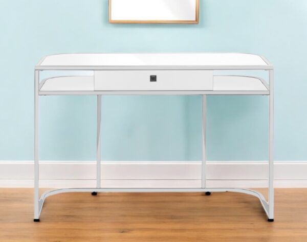 47" White and Silver Wood and Metal Computer Desk