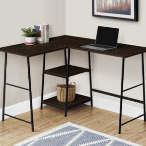 42" Espresso and Black Wood and Metal Corner Trestle Computer Desk