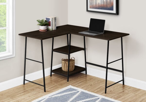 42" Espresso and Black Wood and Metal Corner Trestle Computer Desk