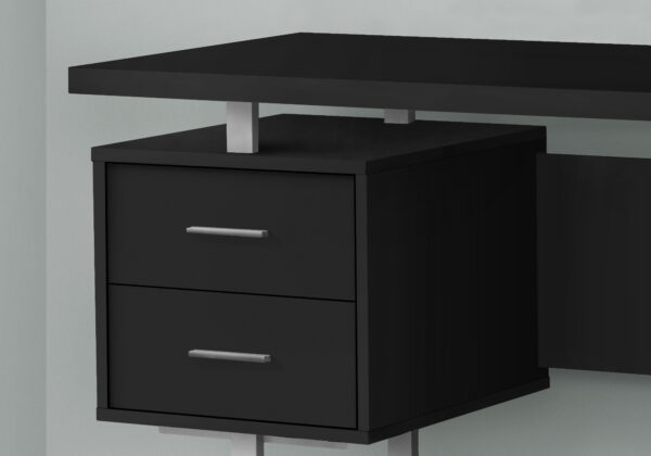60" Black and Gray Wood and Metal Computer Desk With Three Drawers