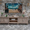 93" Desert Sand Solid Wood Cabinet Enclosed Storage Distressed TV Stand