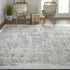 8' X 10' Green Blue And Ivory Abstract Hand Woven Area Rug